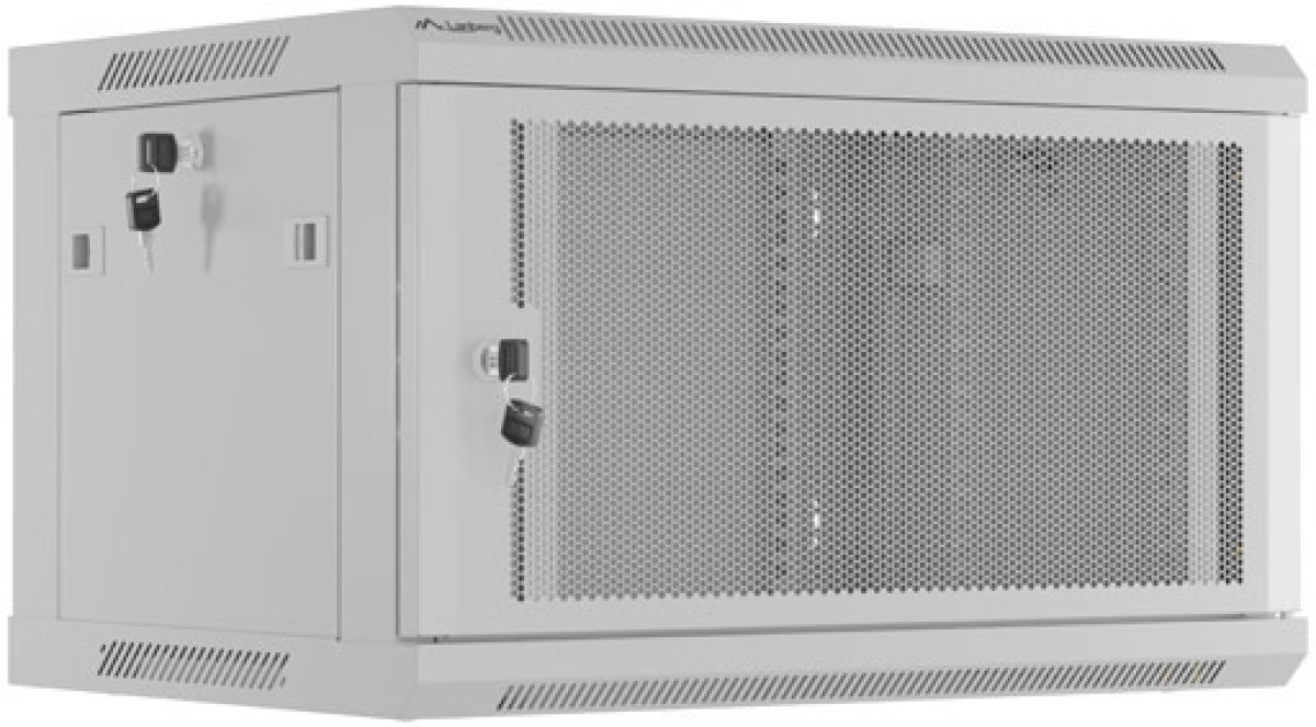 Шкаф за техника - Rack Lanberg rack cabinet 19" wall-mount 6U-600x450 with perforated door grey (flat pack)на ниска цена с бърза доставка - BestPC.BG