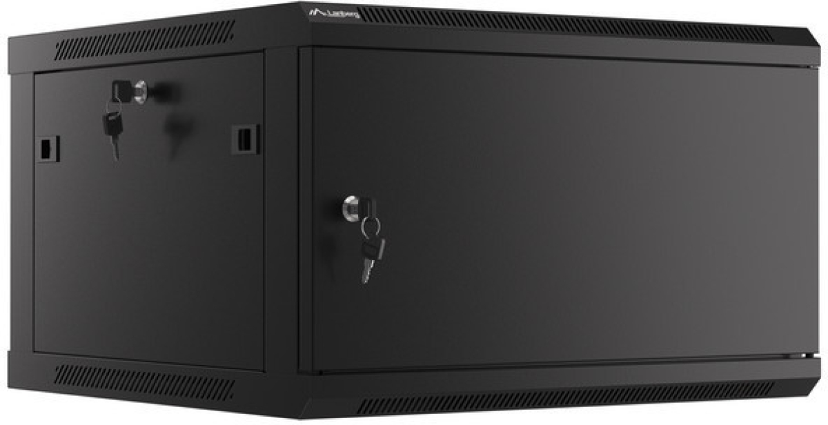 Шкаф за техника - Rack Lanberg rack cabinet 19" wall-mount 6U-600x600 for self-assembly with metal door black (flat pack)на ниска цена с бърза доставка - BestPC.BG