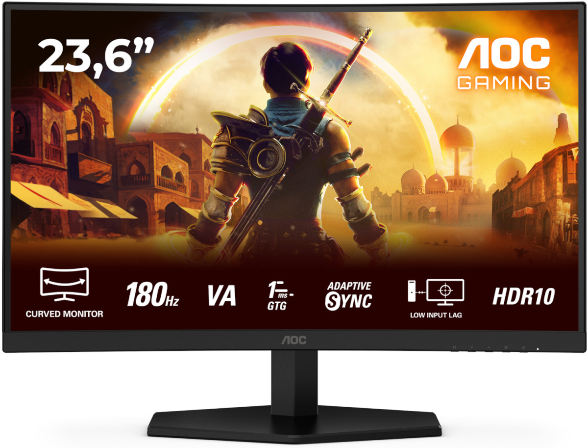 Монитор AOC C24G42E, 23.6\'\' Gaming monitor, Curved VA panel, AG, 16:9, FHD 1920x1080, 250 cd/m2, 3000:1, 0.5ms, 180Hz, 2x HDMIна ниска цена с бърза доставка - BestPC.BG