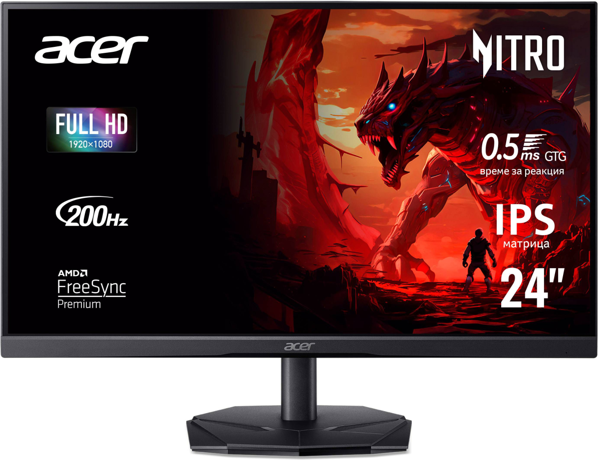 Монитор ACER Nitro KG241YX3bip, 23.8" 1920 x 1080 FHD, 16:9, VA, 200Hz, HDMI, DisplayPort, 300 cd/m2, Черенна ниска цена с бърза доставка - BestPC.BG