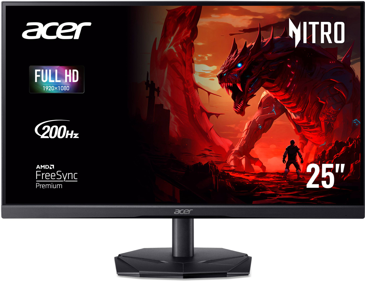 Монитор Acer Nitro KG251QX0biip, 24.5" 1920 x 1080, VA, 200 Hz, 250 cd/m2, 2x HDMI, 1x DisplayPort, Черенна ниска цена с бърза доставка - BestPC.BG