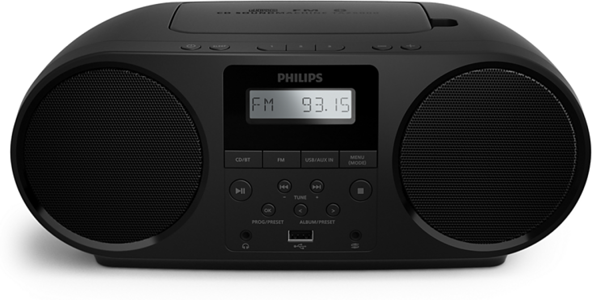 Озвучителна система PHILIPS CD плейър с множество източници, Bluetooth 5.4, аудио вход, USB, цифрово FM радио, 3.5 мм. гнездо за слушалки, Черенна ниска цена с бърза доставка - BestPC.BG