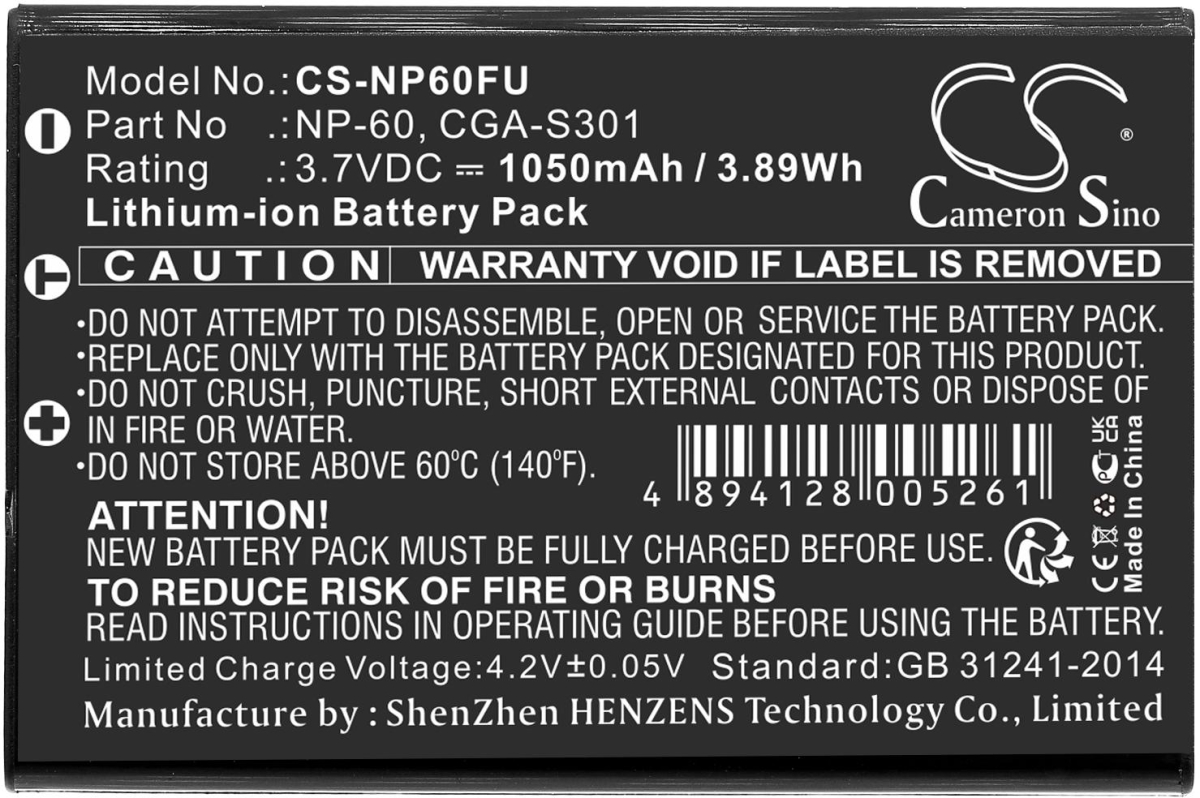 Аксесоар за фотоапарат FUJI NP60 LiIon - Батерия за фотоапарат, 3.7 V, 1050 mAh Cameron Sino; CS-NP60FUна ниска цена с бърза доставка - BestPC.BG