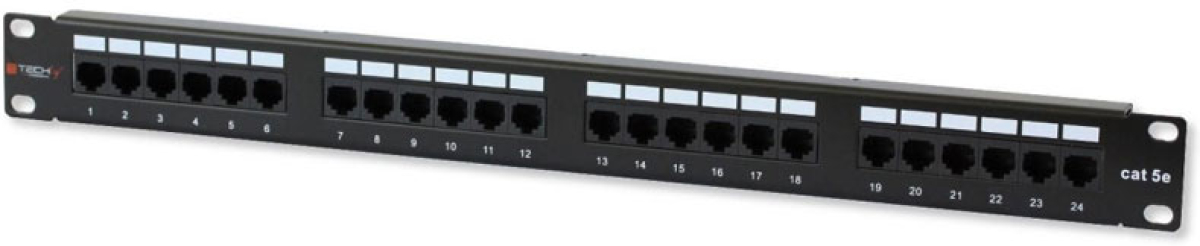 19" пач панел 1U 24xRJ45, категория 5e неекраниран, черенна ниска цена с бърза доставка - BestPC.BG