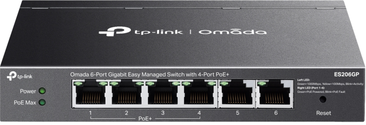 Комутатор/Суич TP-Link Omada ES206GP с 4-порта PoE+, 6-портов гигабитов управляем настолен комутаторна ниска цена с бърза доставка - BestPC.BG