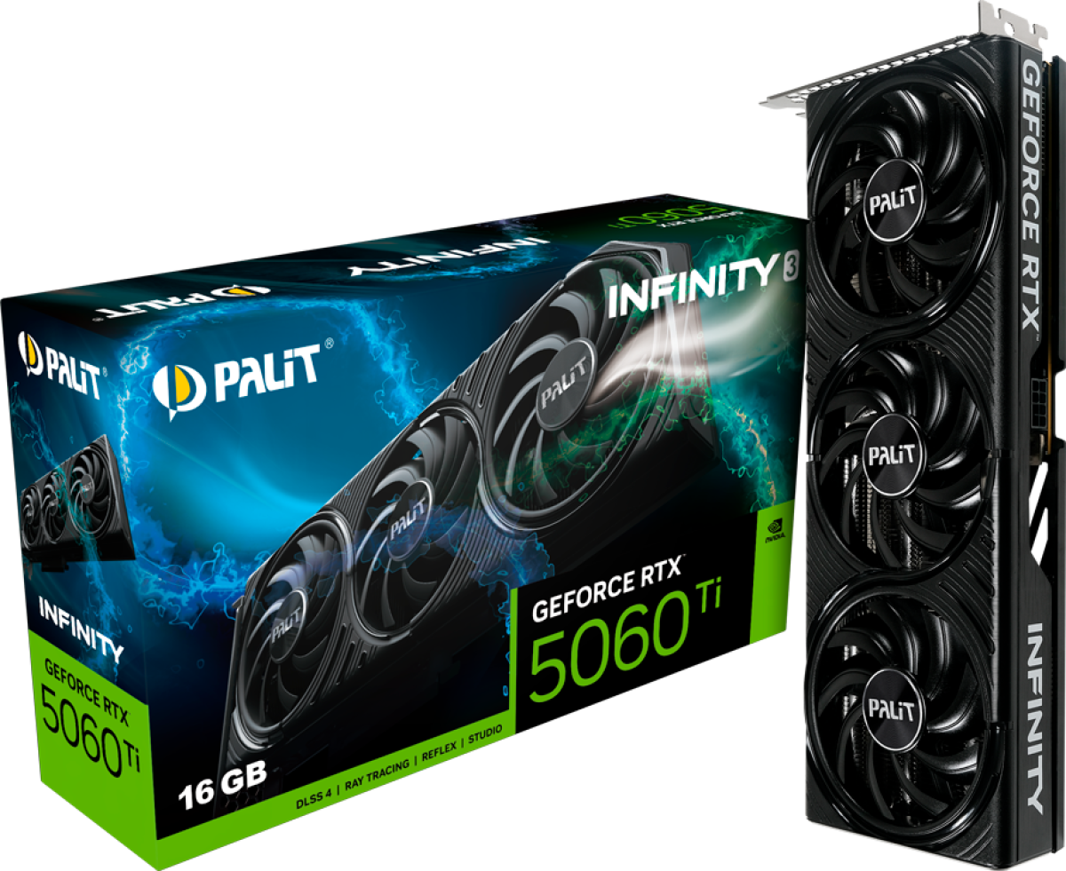 Видеокарта PALIT GeForce RTX 5060 Ti Infinity 3 16GB GDDR7 128 bit, 1x HDMI 2.1b, 3x DP 2.1b, 3 Fan, 1x 8-pinна ниска цена с бърза доставка - BestPC.BG