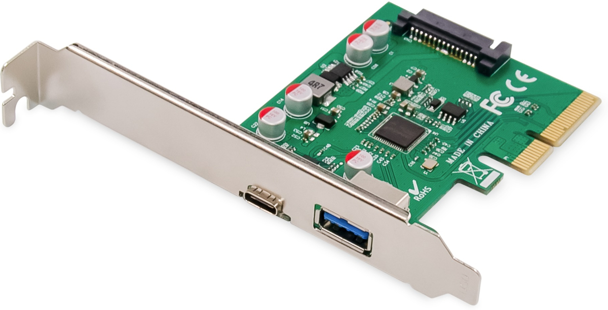 DIGITUS DS-30225 :: PCI Express Контролер, 1x USB Type C, 1x USB A 3.1, 10Gbpsна ниска цена с бърза доставка - BestPC.BG