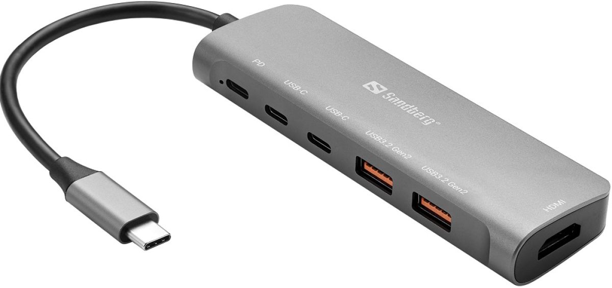 USB Хъб Sandberg SNB-136-65 :: Докинг станция USB-C към HDMI, 2x USB-A, 2x USB-C, PD100Wна ниска цена с бърза доставка - BestPC.BG