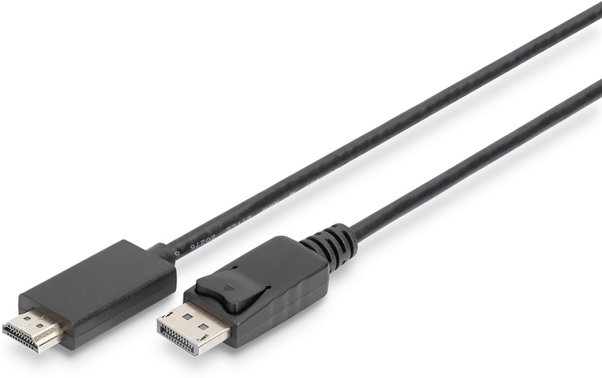 DIGITUS AK-340303-030-S :: Кабел DisplayPort - HDMI M-M, 4K@60Hz, DisplayPort 1.2, HDMI 2.0, черен, 3.0 мна ниска цена с бърза доставка - BestPC.BG