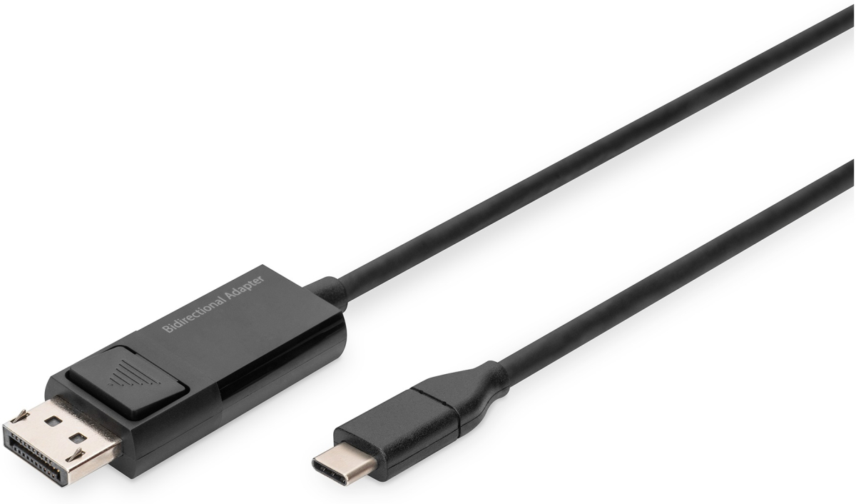 DIGITUS AK-300334-020-S :: Кабел USB Type C - DisplayPort, двупосочен адапторен кабел, черен, 2.0 мна ниска цена с бърза доставка - BestPC.BG