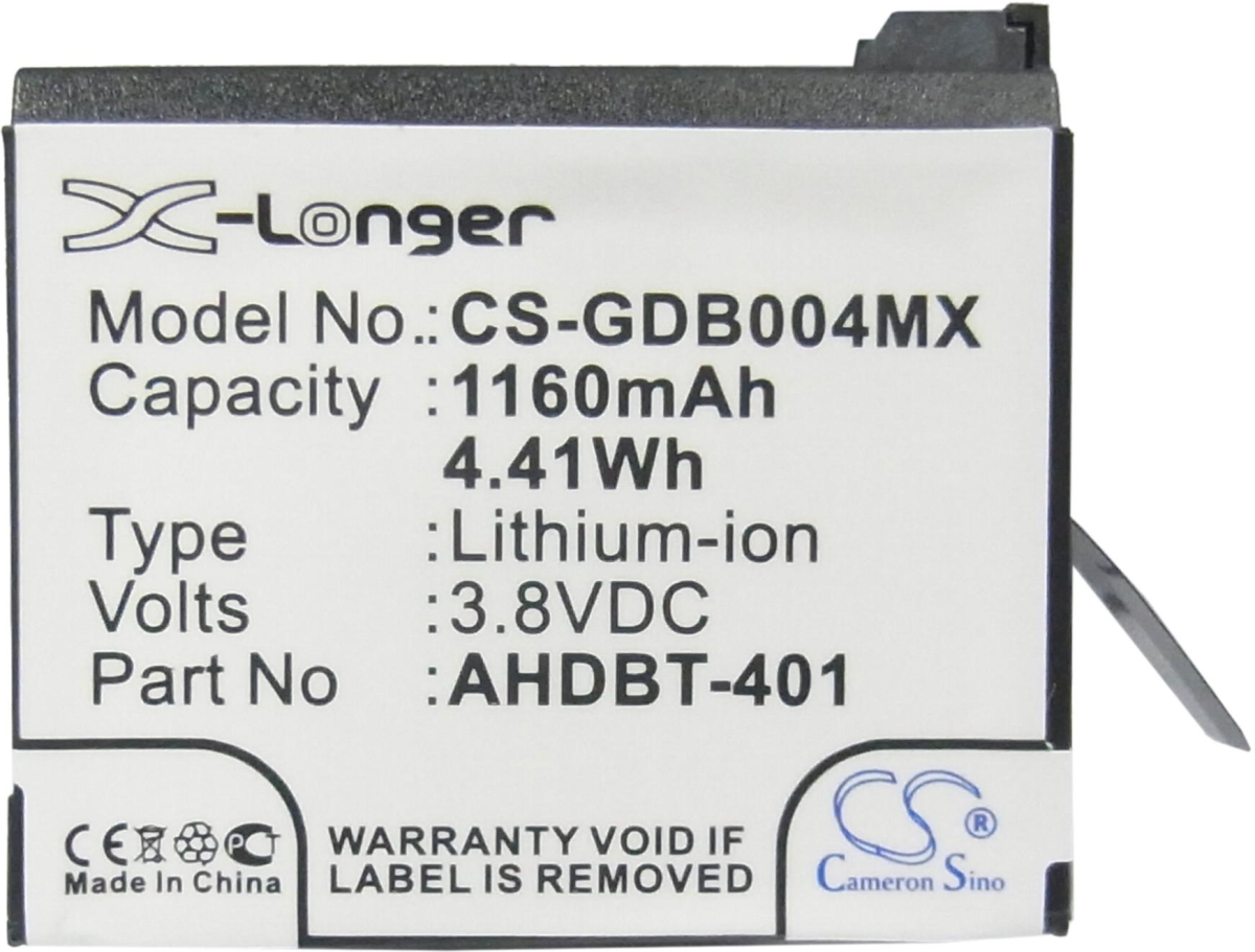 Аксесоар за фотоапарат Cameron Sino - Съвместима с GOPRO Hero 4; HERO 4 Plus AHDBT-401, 1160 mAh, 3.8 V; CS-GDB004MXна ниска цена с бърза доставка - BestPC.BG