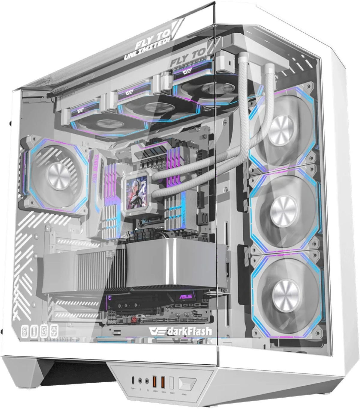 Darkflash кутия Case ATX - DY470 Ice White - 4 x 120 mm Infinity Mirror Fansна ниска цена с бърза доставка - BestPC.BG