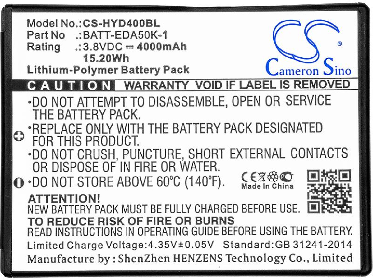 Други Cameron Sino - Батерия за баркод скенер Honeywell EDA50 50129589-001 LiPo, 4000 mAh, 3.8 V; CS-HYD400BLна ниска цена с бърза доставка - BestPC.BG