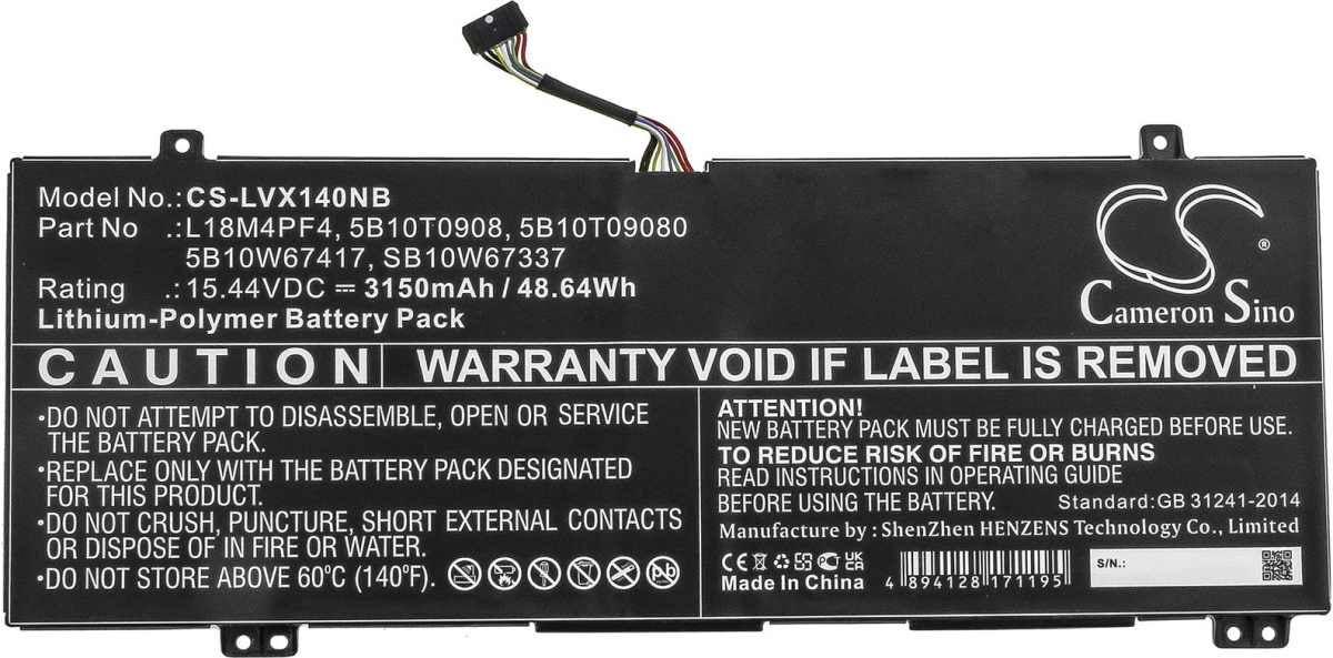 Батерия за лаптоп LENOVO L18M4PF4 Xiaoxin Air 14 2019, Ideapad S540-14IWL 15,44V 3150mAh CAMERON SINOна ниска цена с бърза доставка - BestPC.BG