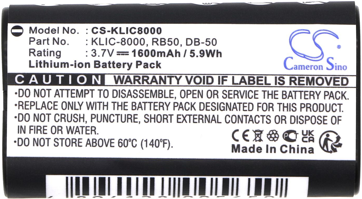 Аксесоар за фотоапарат Cameron Sino - Съвместим с KODAK KLIC-8000 LiIon, 1600 mAh, 3.7 V; CS-KLIC8000на ниска цена с бърза доставка - BestPC.BG
