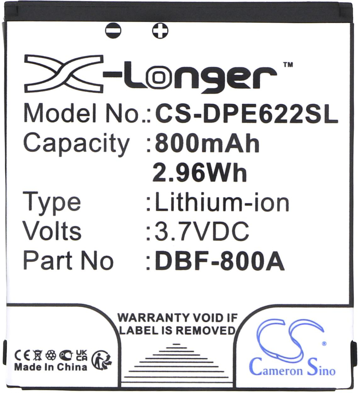 Батерия за смартфон CAMERON SINO - Съвместим с DORO 2314, 2415, PhoneEasy 1360 LiIon, 800 mAh, 3.7 V; CS-DPE622SLна ниска цена с бърза доставка - BestPC.BG