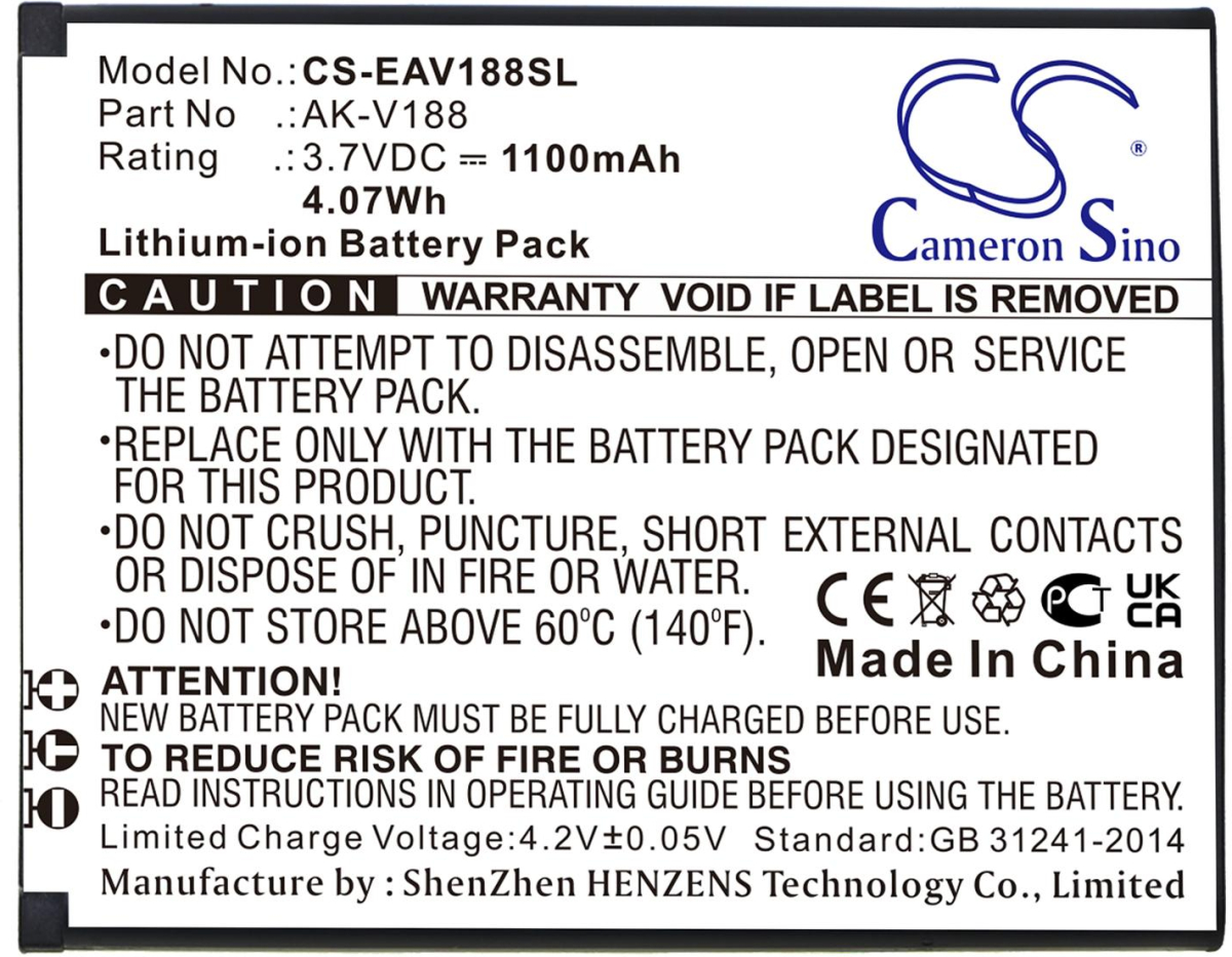 Батерия за смартфон CAMERON SINO - Съвместима с EMPORIA Touch Smart, Touch Smart 2, Touchsmart V188 AK-V188 LiIon, 1100 mAh, 3.7 V; CS-EAV188SLна ниска цена с бърза доставка - BestPC.BG