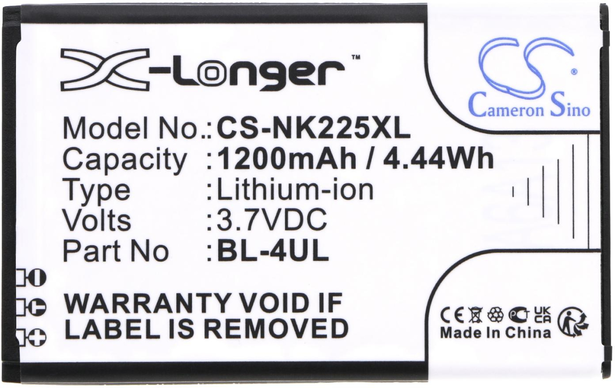 Батерия за смартфон CAMERON SINO - Съвместим с NOKIA 3310 , Asha 225, TA1030 BL-4UL / BL-4WL LiIon, 1200 mAh, 3.7 V; CS-NK225XLна ниска цена с бърза доставка - BestPC.BG