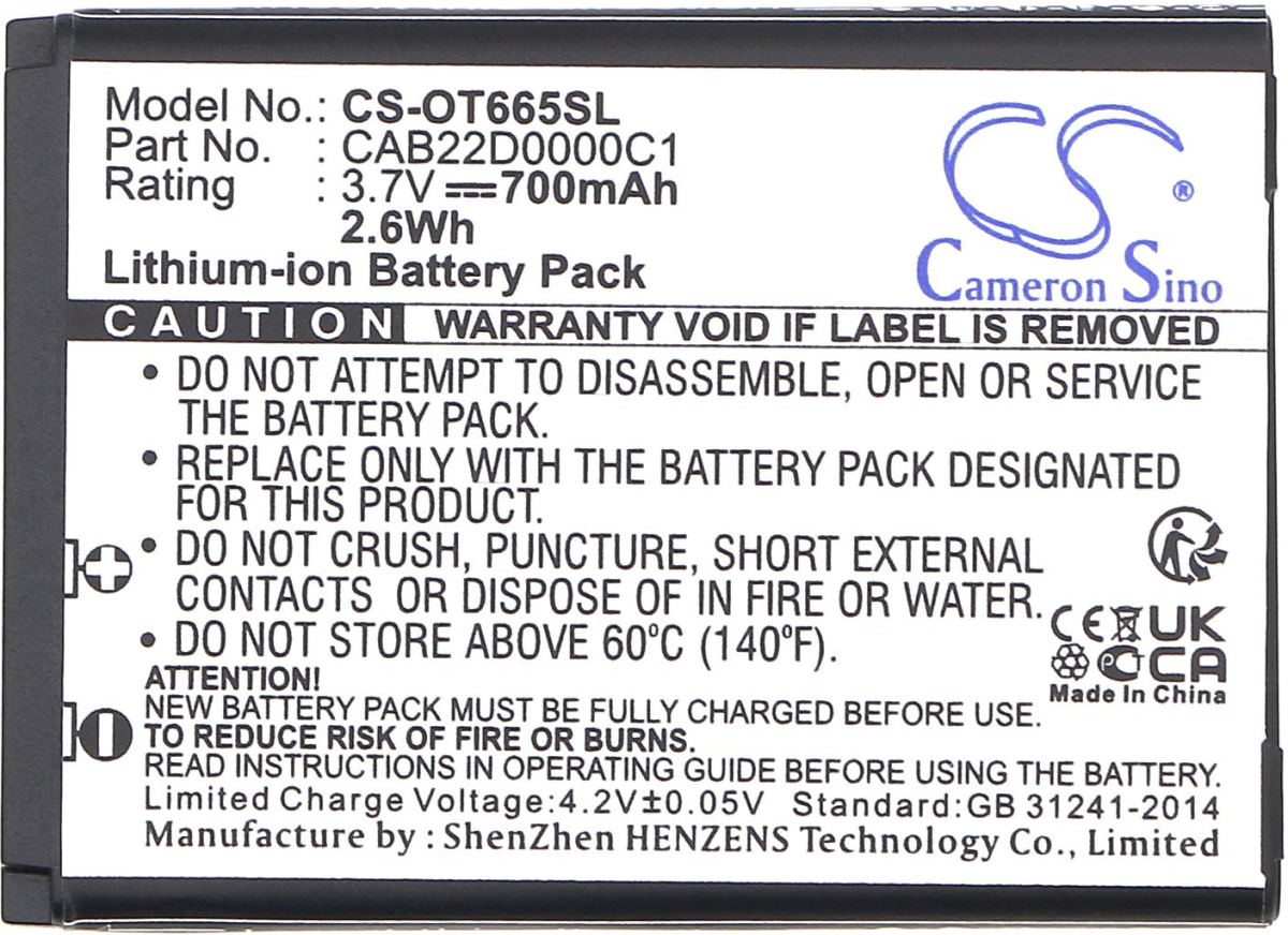 Батерия за смартфон CAMERON SINO - Съвместим с ALCATEL 2010D, One Touch 356, One Touch 665 CAB22B0000C1 LiIon, 700 mAh, 3.7 V; CS-OT665SLна ниска цена с бърза доставка - BestPC.BG