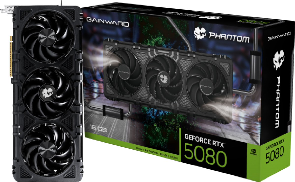Видеокарта Gainward GeForce RTX 5080 Phantom 16GB GDDR7 256 bit, 1x HDMI 2.1b, 3x DP, 3 Fan, 1x 16-pin PWR, 850W, NE75080019T2-GB2030Pна ниска цена с бърза доставка - BestPC.BG