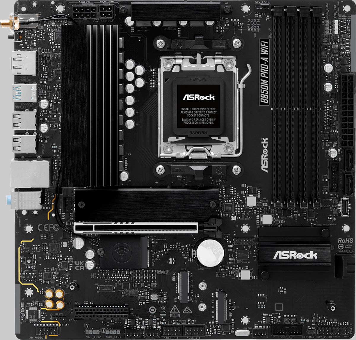 Дънна платка ASROCK B850M Pro-A WiFi - 4 x DDR5 DIMM слота, Максимален капацитет на системната памет 256 GB, Micro ATXна ниска цена с бърза доставка - BestPC.BG