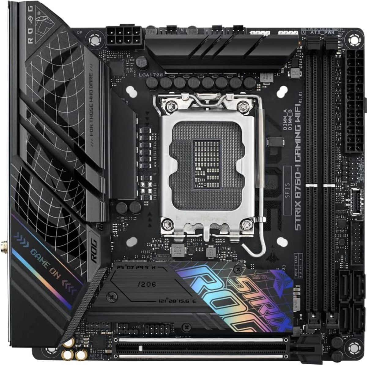 Дънна платка ASUS ROG STRIX B760-I GAMING WIFI - LGA1700, 2 x DIMM, Максимален капацитет на паметта 96 GB, DDR5на ниска цена с бърза доставка - BestPC.BG