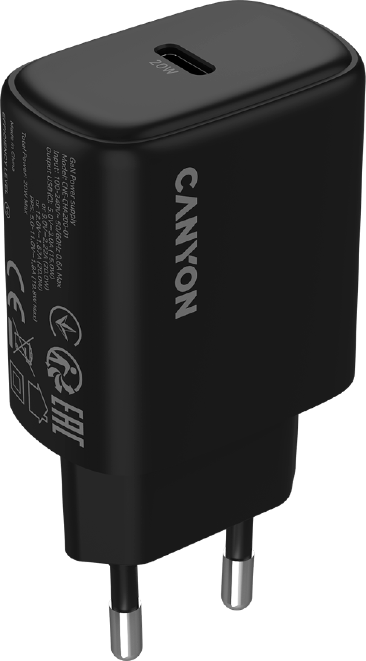 Принадлежност за смартфон CANYON charger OnCharge 200 20W 1xPD EU Blackна ниска цена с бърза доставка - BestPC.BG