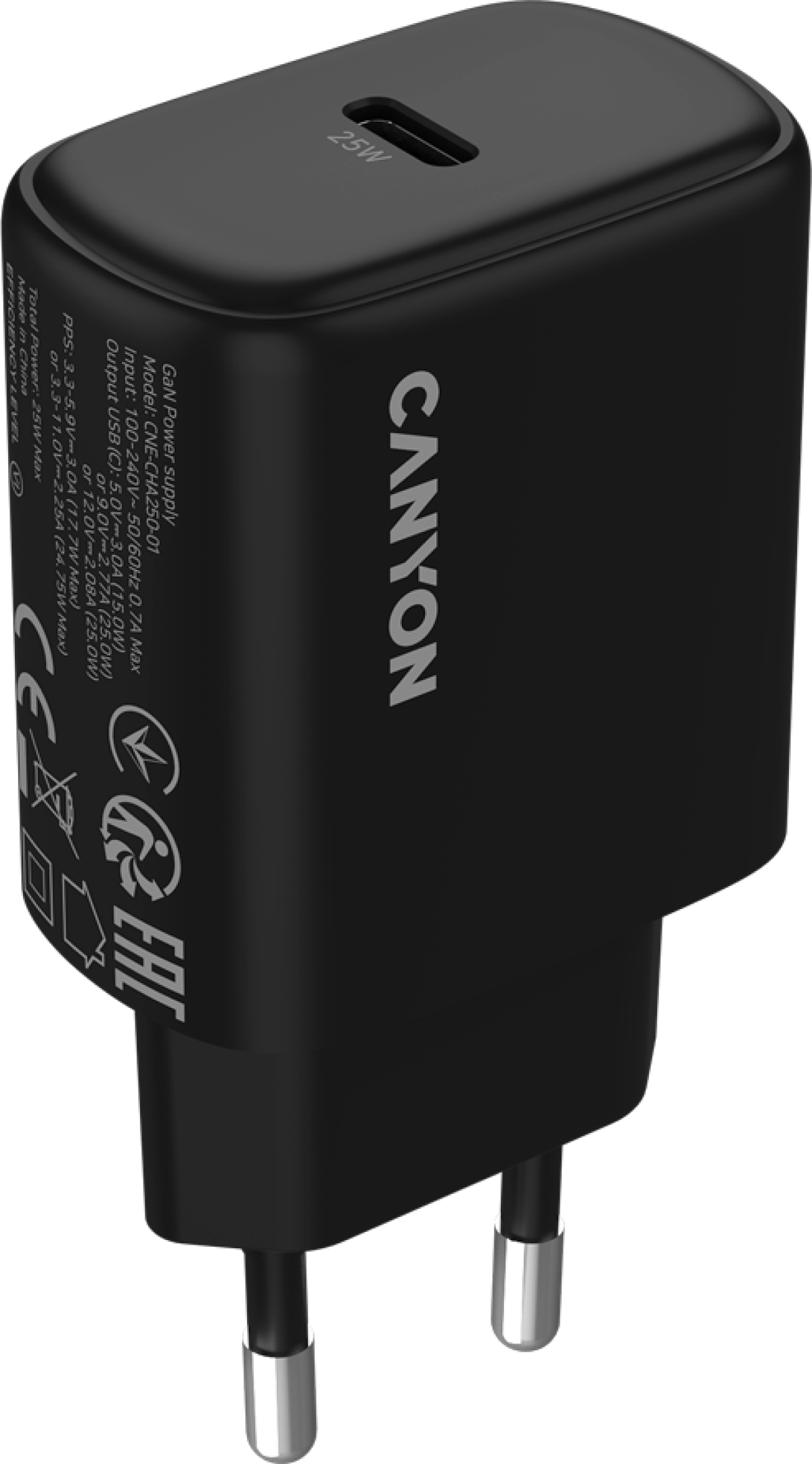 Принадлежност за смартфон CANYON charger OnCharge 250 25W 1xPD EU Blackна ниска цена с бърза доставка - BestPC.BG