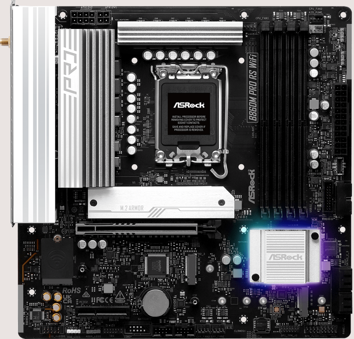 Дънна платка ASROCK MB Desktop B860M Pro RS Wi-Fi, S.1851, 4 x DDR5, 1 x PCIe 5.0 x16, 1x PCIe 4.0 x 4на ниска цена с бърза доставка - BestPC.BG