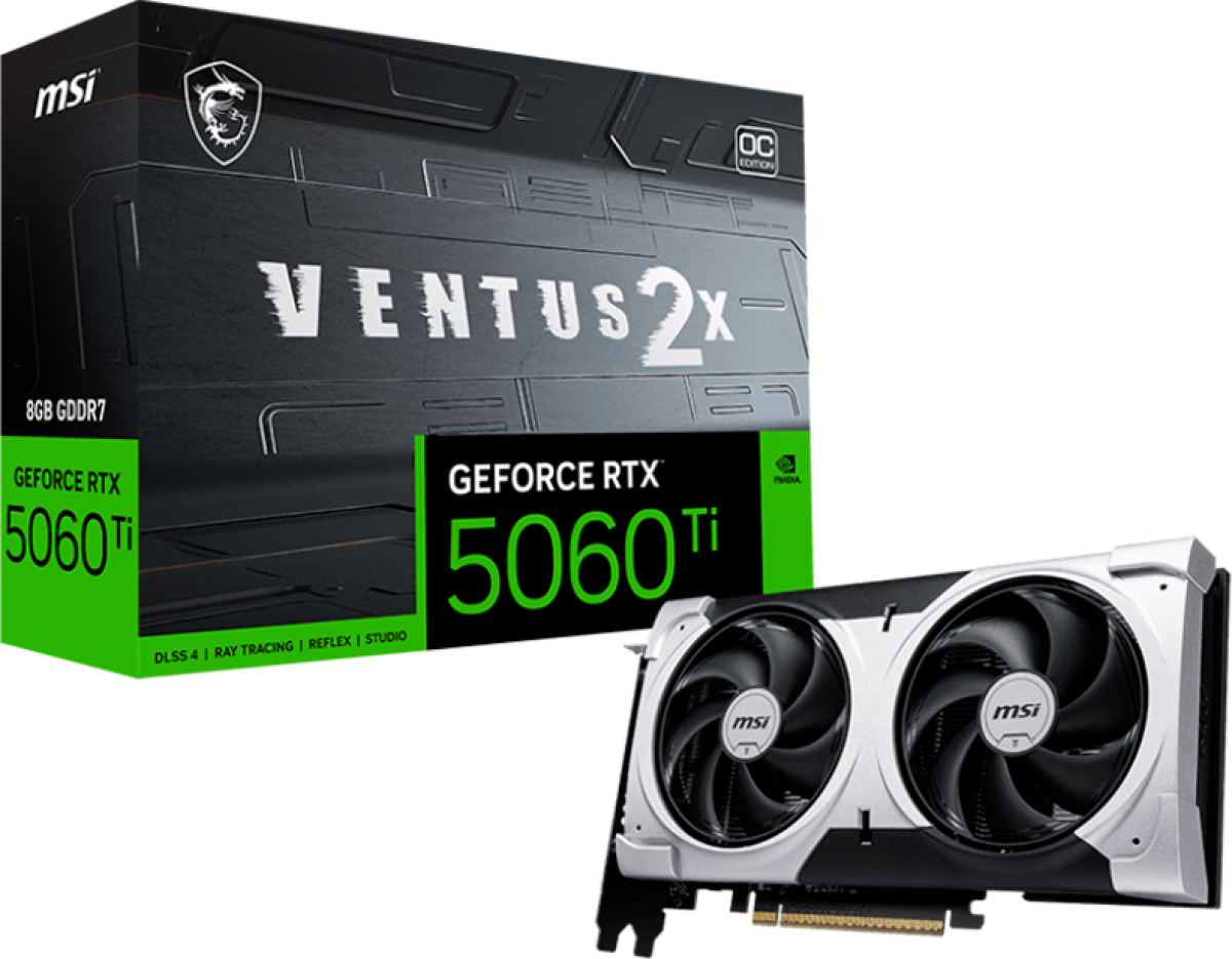 Видеокарта MSI Video Card NVIDIA GeForce RTX 5060 Ti 8G VENTUS 2X OC PLUS, 8GB GDDR7на ниска цена с бърза доставка - BestPC.BG