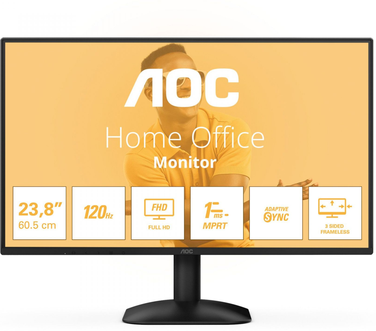 Монитор AOC 24B31H, 23.8\' IPS WLED panel, Anti-Glare, 16:9, FHD 1920x1080, 1ms, 120Hz, 300cd/m2, VGA, HDMI, Blackна ниска цена с бърза доставка - BestPC.BG