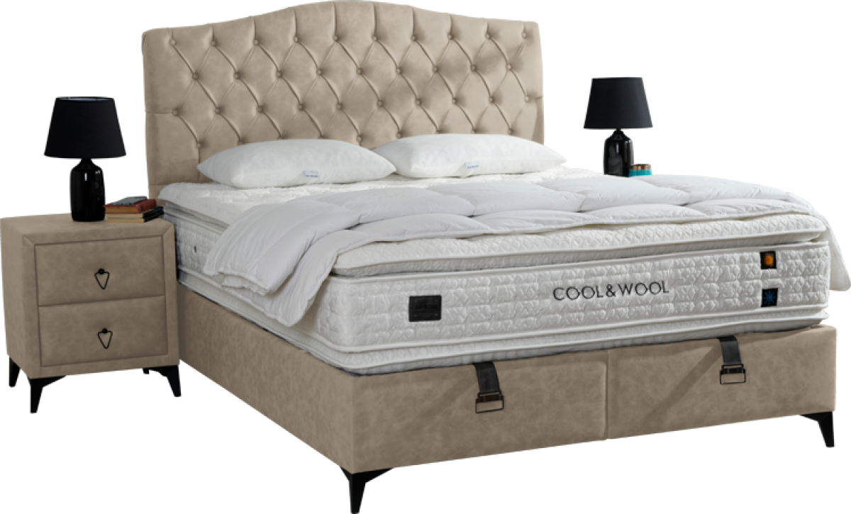 Тапицирана спалня с матрак COOL WOOL 160 x 200 - бежов 3на ниска цена с бърза доставка - BestPC.BG