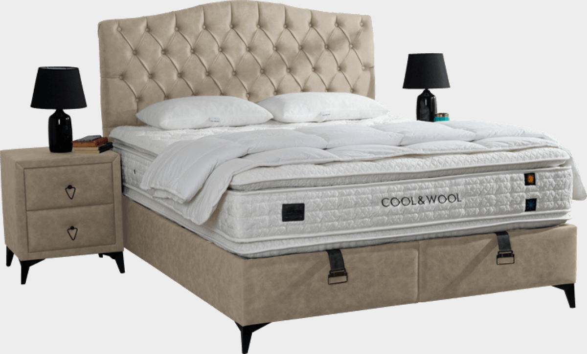 Тапицирана спалня с матрак COOL WOOL 180 x 200 - бежов 3на ниска цена с бърза доставка - BestPC.BG