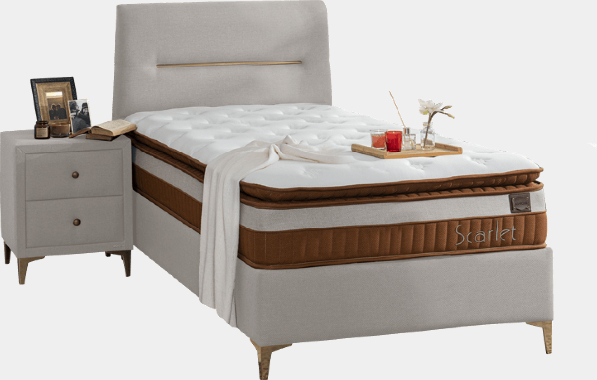 Тапицирано легло с матрак SCARLET 100 x 200 - кремна ниска цена с бърза доставка - BestPC.BG