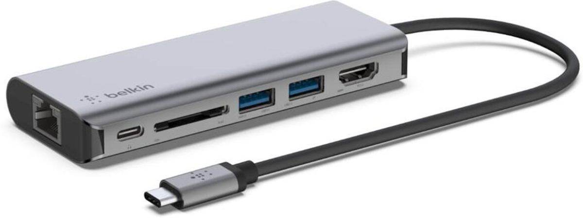USB Хъб Адаптер Belkin мултипортов USB-C 6 в 1, сивна ниска цена с бърза доставка - BestPC.BG