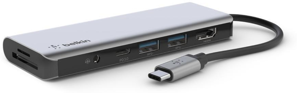 USB Хъб Адаптер Belkin мултипортов USB-C 7-в-1, сивна ниска цена с бърза доставка - BestPC.BG