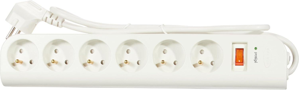 Контакт Защитен разклонител Belkin 6 гнезда с кабел 1М, Бялна ниска цена с бърза доставка - BestPC.BG