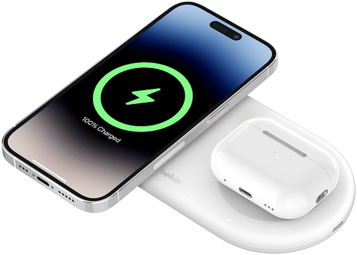 Принадлежност за смартфон Поставка за безжично зареждане 2 в 1 Belkin BOOST CHARGE™ PRO Qi2 15W, Бялна ниска цена с бърза доставка - BestPC.BG