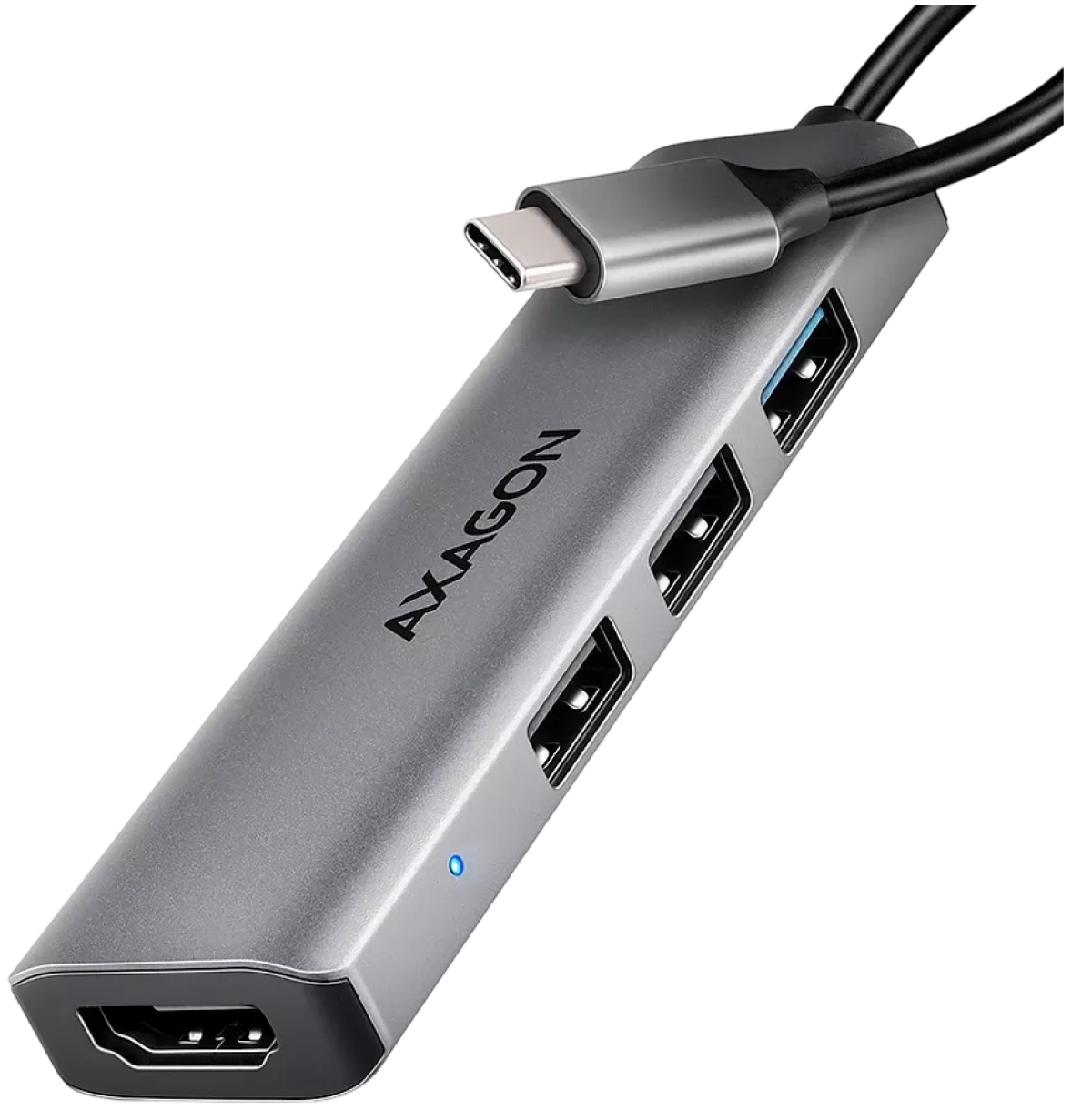 USB Хъб AXAGON HMC-H3A, 2x USB2.0, 1x USB3.0, 1x HDMI 4K 30Hz, Plug & Play, метален корпус, USB-C, Сивна ниска цена с бърза доставка - BestPC.BG
