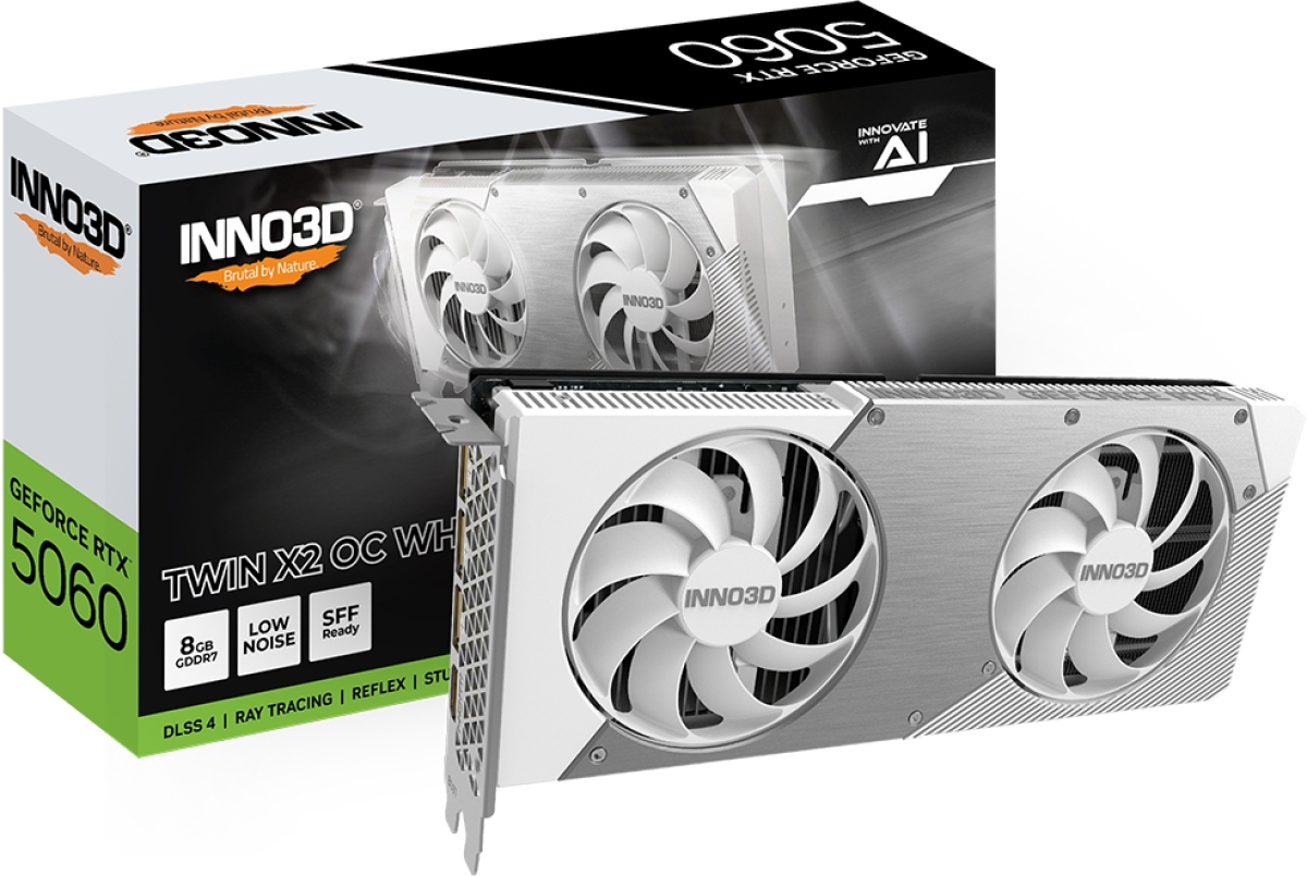 Видеокарта Inno3D GeForce RTX 5060 8GB GDDR7 Twin X2 OC Whiteна ниска цена с бърза доставка - BestPC.BG