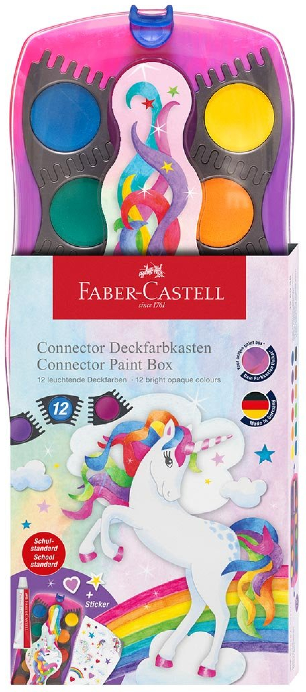 Faber-Castell Акварелни бои Еднорог Connector, 12 цвятана ниска цена с бърза доставка - BestPC.BG