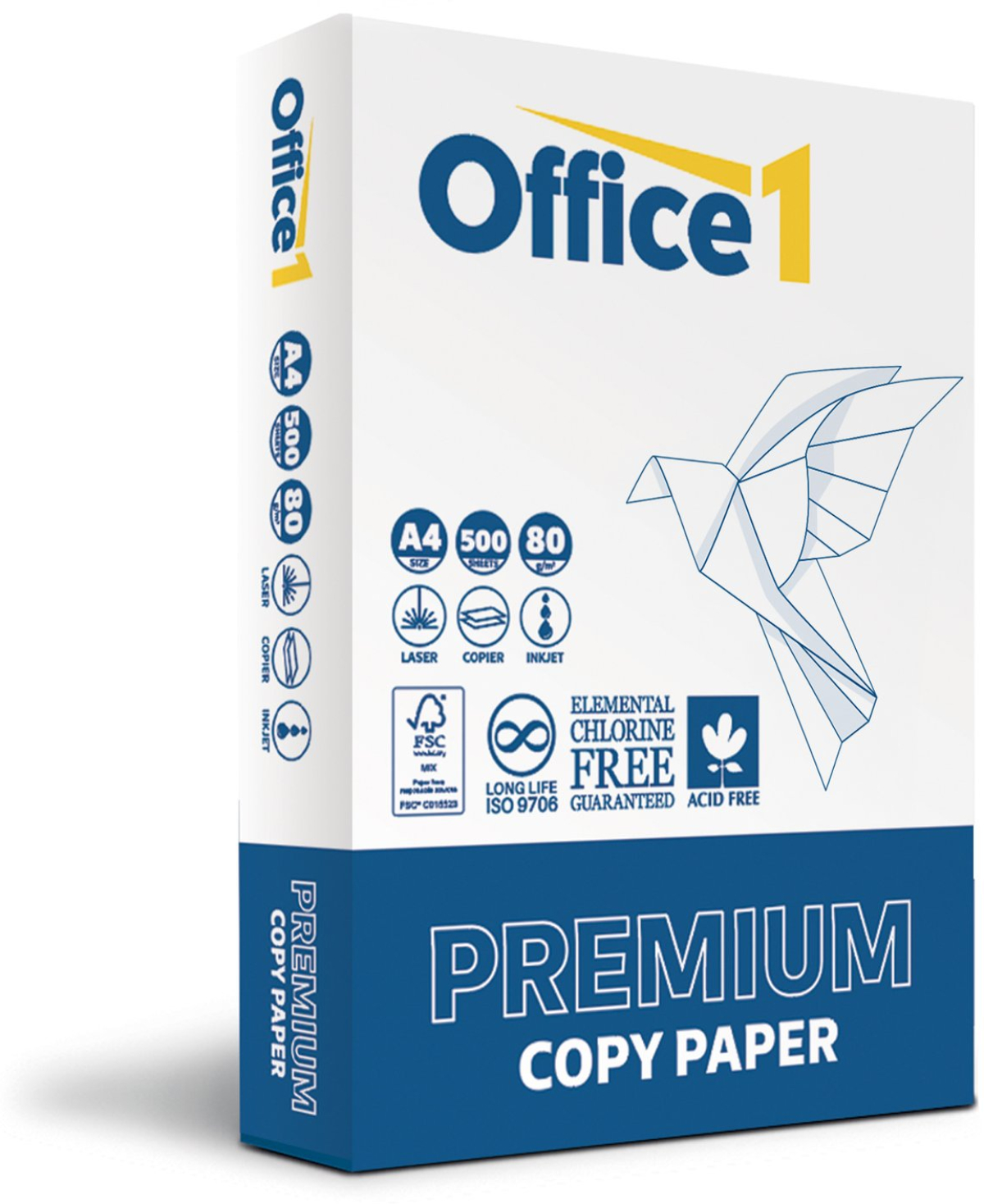 Хартия за принтер Office 1 Копирна хартия Premium, A4, 80 g-m2, 500 листана ниска цена с бърза доставка - BestPC.BG