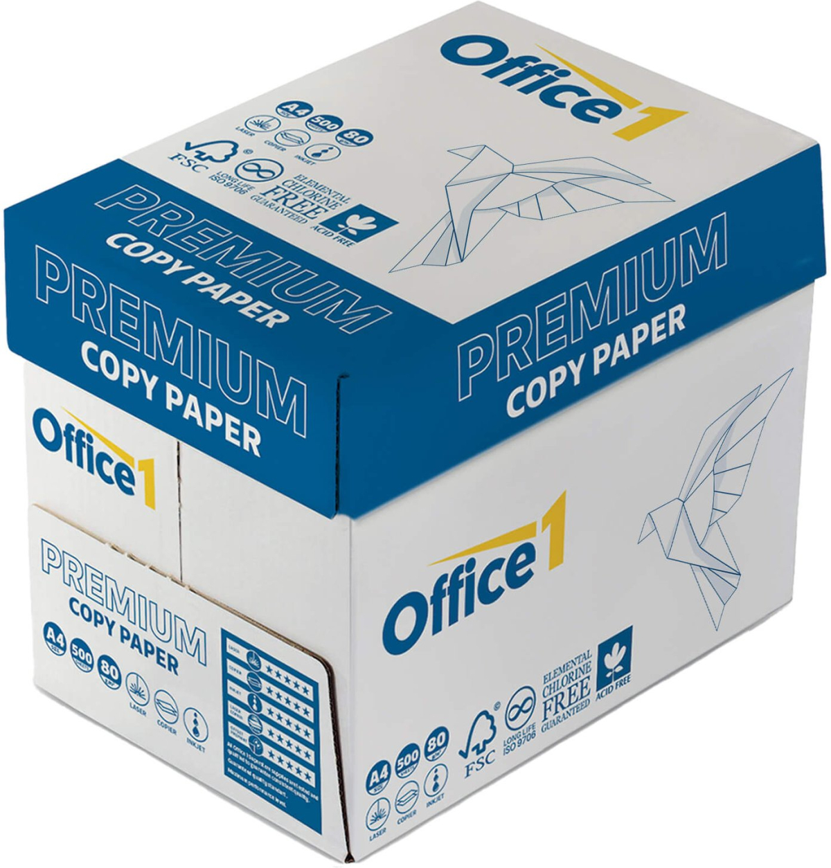 Хартия за принтер Office 1 Копирна хартия Premium, A4, 80 g-m2, 500 листа, 5 пакетана ниска цена с бърза доставка - BestPC.BG