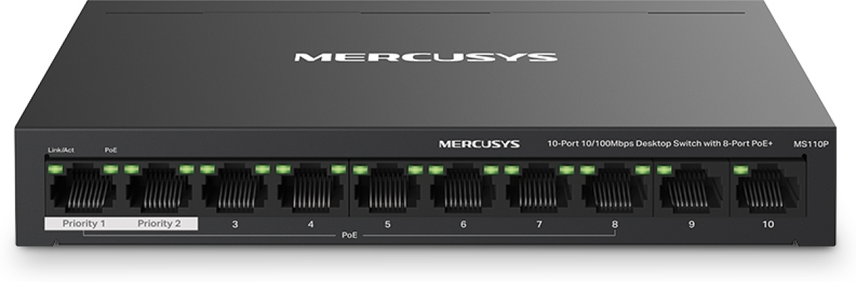 Mercusys MS110P, 10-портов Gigabit Desktop-Rackmount комутаторна ниска цена с бърза доставка - BestPC.BG
