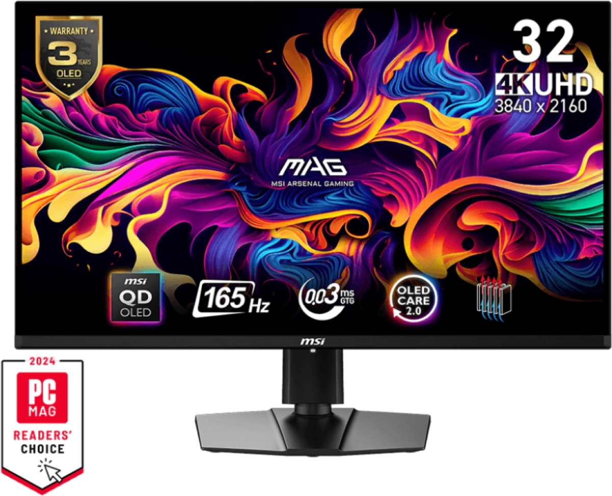 Монитор MSI MAG 321UP QD-OLED, 32", 0.03ms,165Hz, 3840x2160, 16:9, Flat, DP(1.4a), 2xHDMI 2.1, 1xTypeC, Blackна ниска цена с бърза доставка - BestPC.BG
