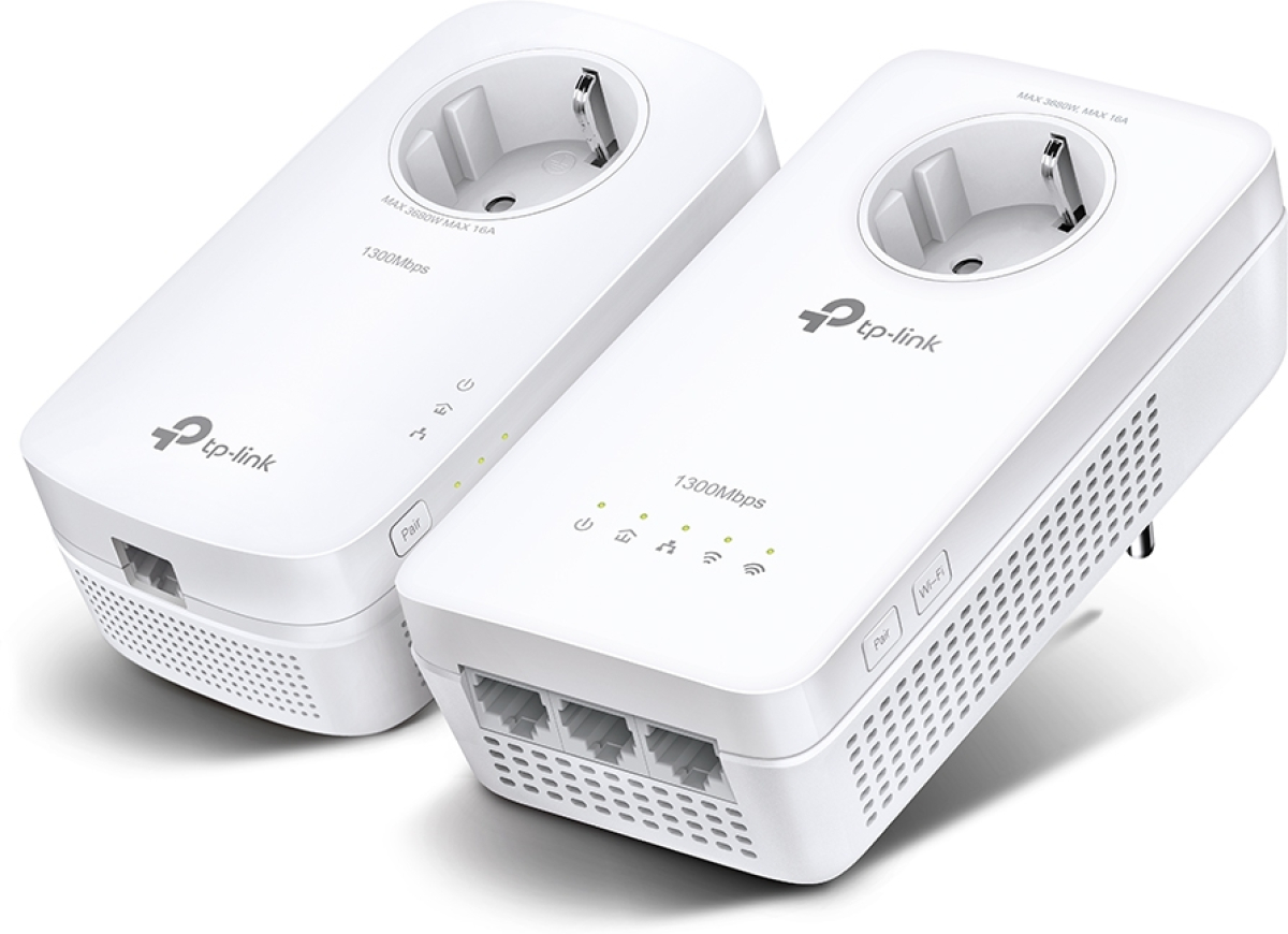 TP-Link TL-WPA8631P KIT AV1300, Гигабитов Powerline комплект с Wi-Fi ac и вграден електрически контактна ниска цена с бърза доставка - BestPC.BG