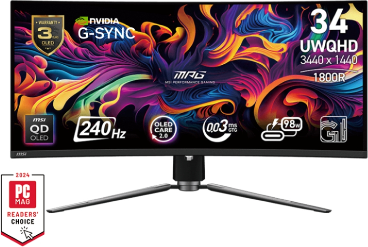 Монитор Геймърски MSI MPG 341CQPX QD-OLED, 34.18", 0.03ms, 240Hz, 3440x1440(UWQHD), 21:9, DP(1.4a), 2xHDMI 2.1на ниска цена с бърза доставка - BestPC.BG