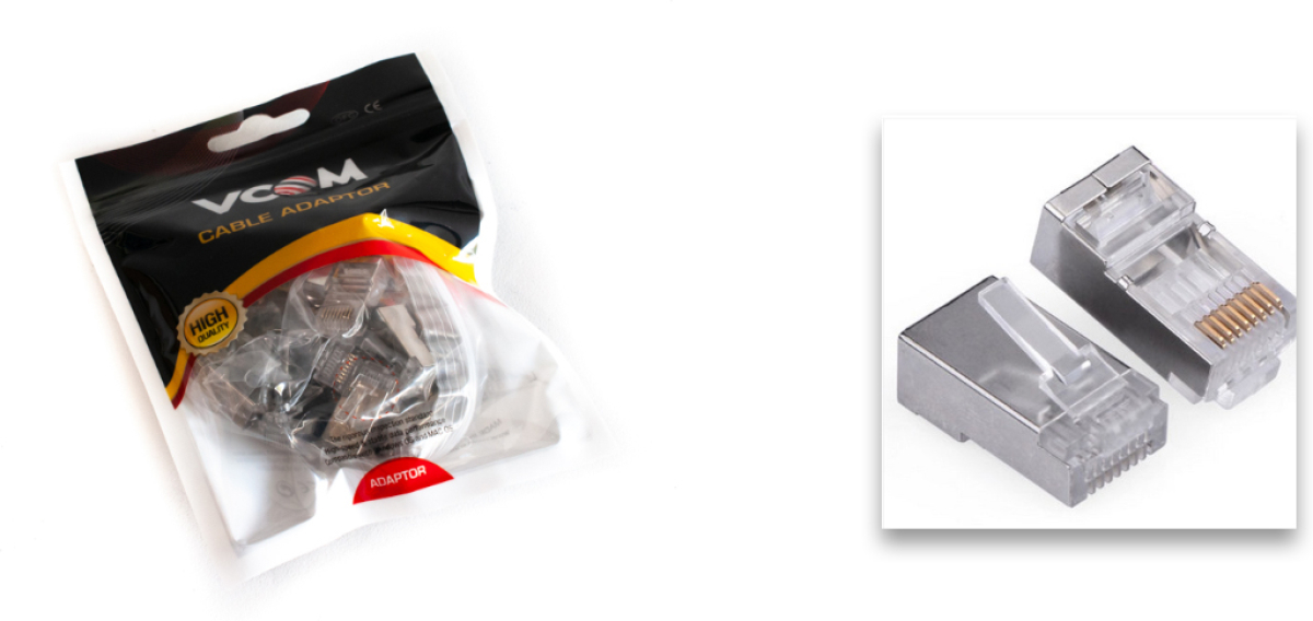 Конектори 20бр RJ45 Cat 5e UTP Shielded VCOM NM025на ниска цена с бърза доставка - BestPC.BG