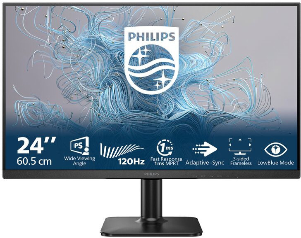 Монитор Philips 24E2N1110/00, 23.8\'\', IPS panel, AG, 3H, FHD 1920 x1080, 16:9, 120Hz, 1ms, 300 cd/m2, VGA, HDMI, Blackна ниска цена с бърза доставка - BestPC.BG