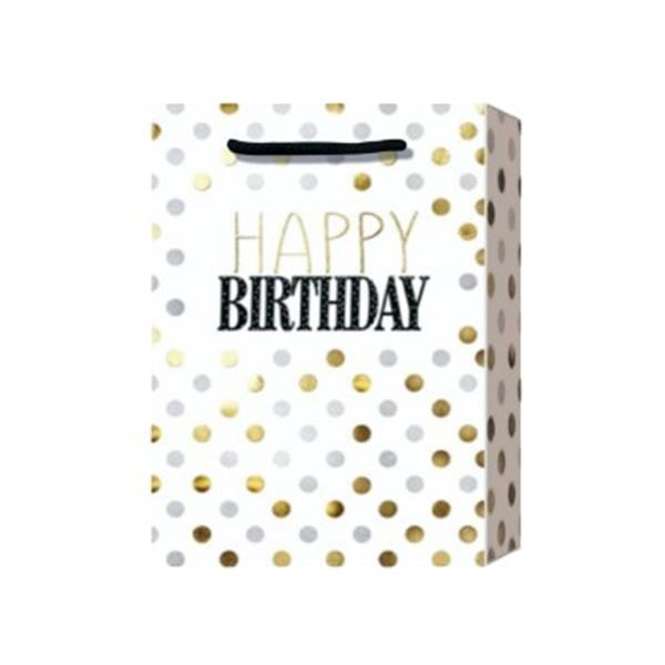 Подаръчна торбичка Happy Birthday, точки, 31 х 42 х 12 cm, бялана ниска цена с бърза доставка - BestPC.BG